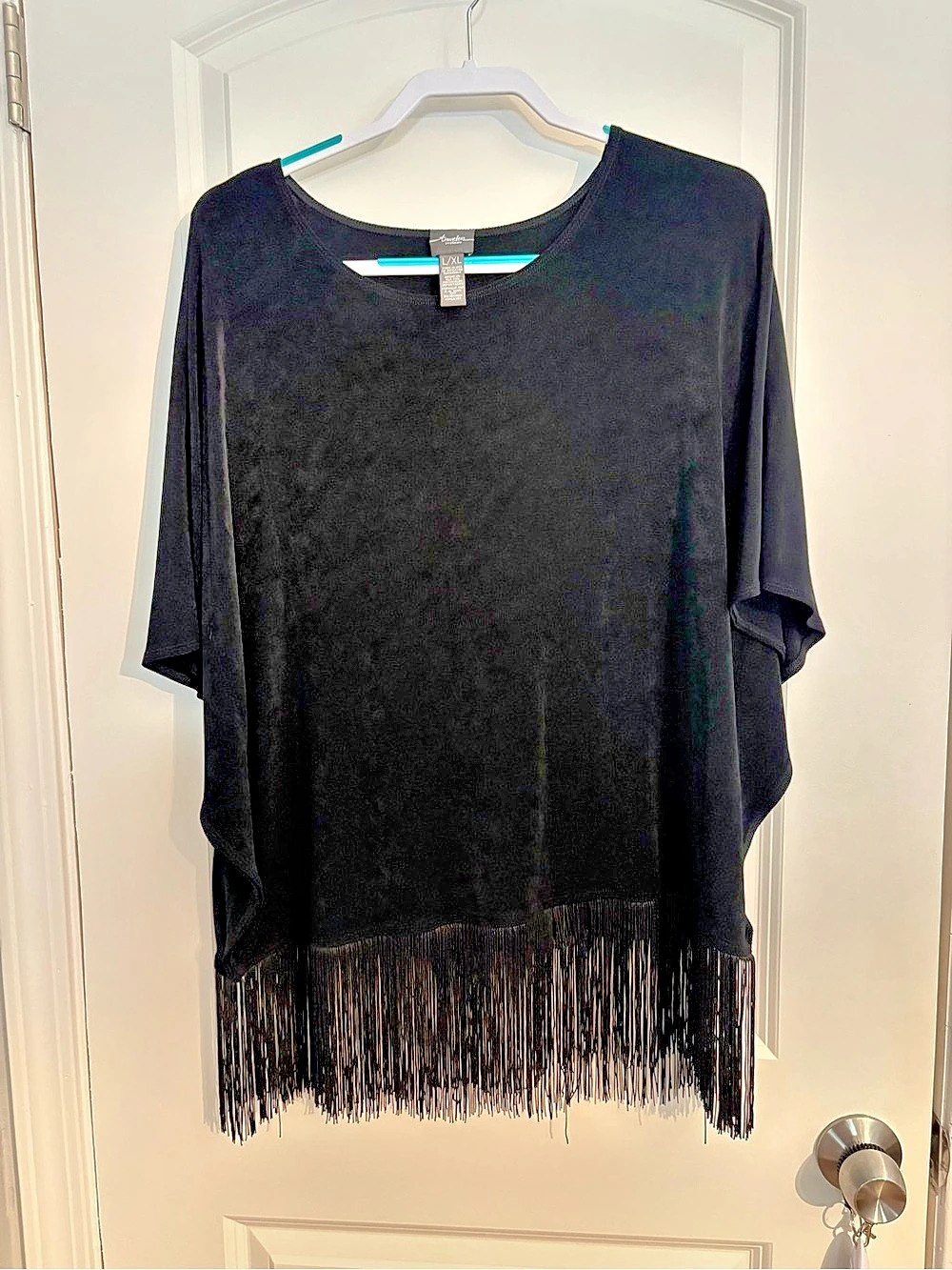 Chicos Traveler Series Black Fringe Tunic